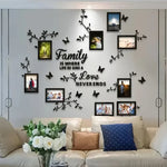 Sticker mural cadre photo arbre 3D miroir acrylique beige