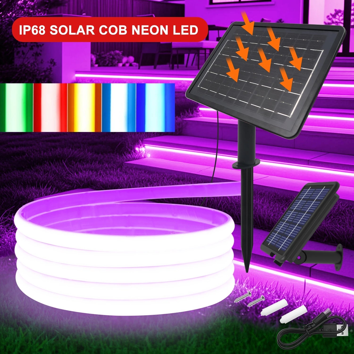 Ruban LED solaire flexible bleu glacier pour jardin