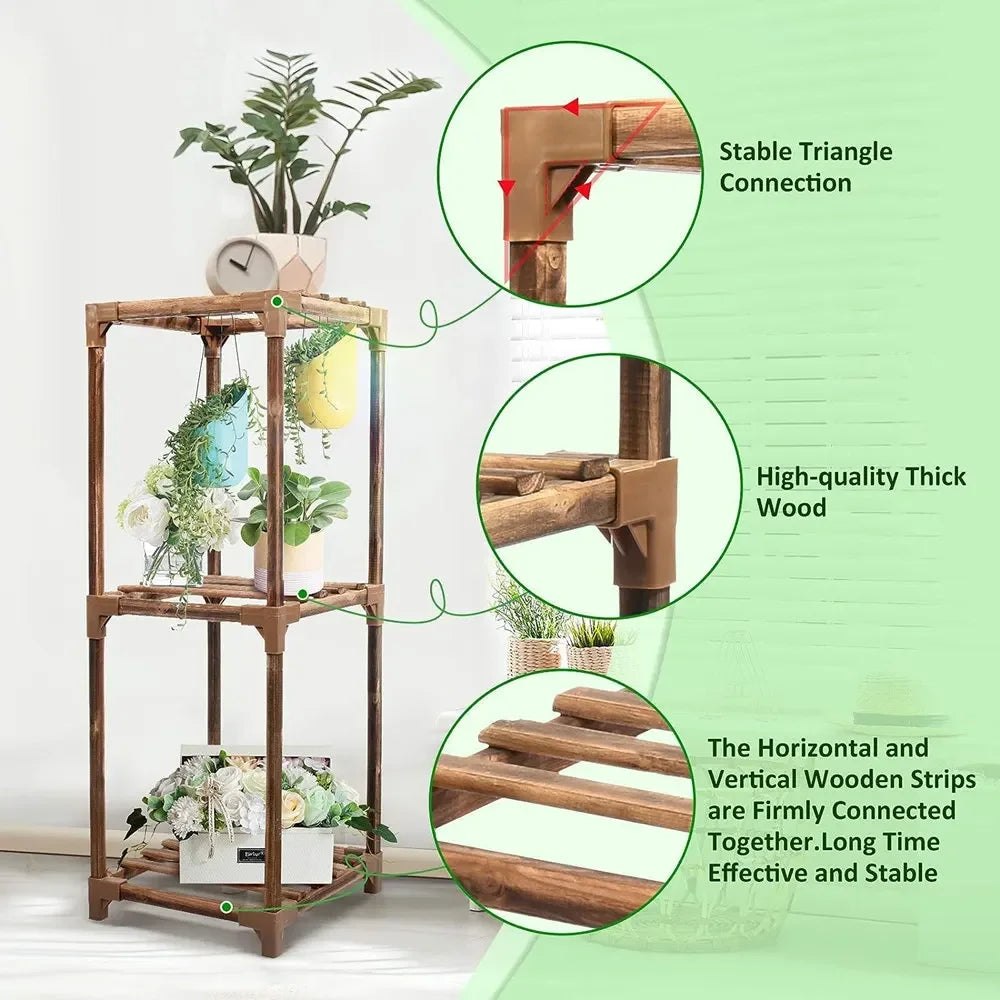 Étagère à plantes avec pots de fleurs sur un patio