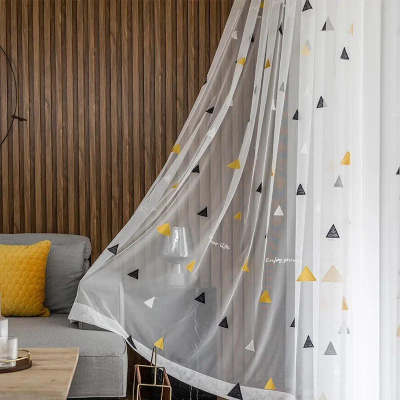 Embroidered Geometric Tulle Curtains - Chic Decoration for Living Room and Bedroom