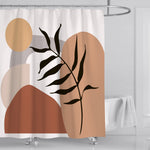 Rideau de douche moderne avec design abstrait et géométrique en tons naturels, idéal pour embellir votre salle de bain avec une touche artistique et contemporaine. Motifs de formes organiques et végétales, parfait pour créer une ambiance apaisante et élégante. Accessoire de décoration tendance pour salle de bain.