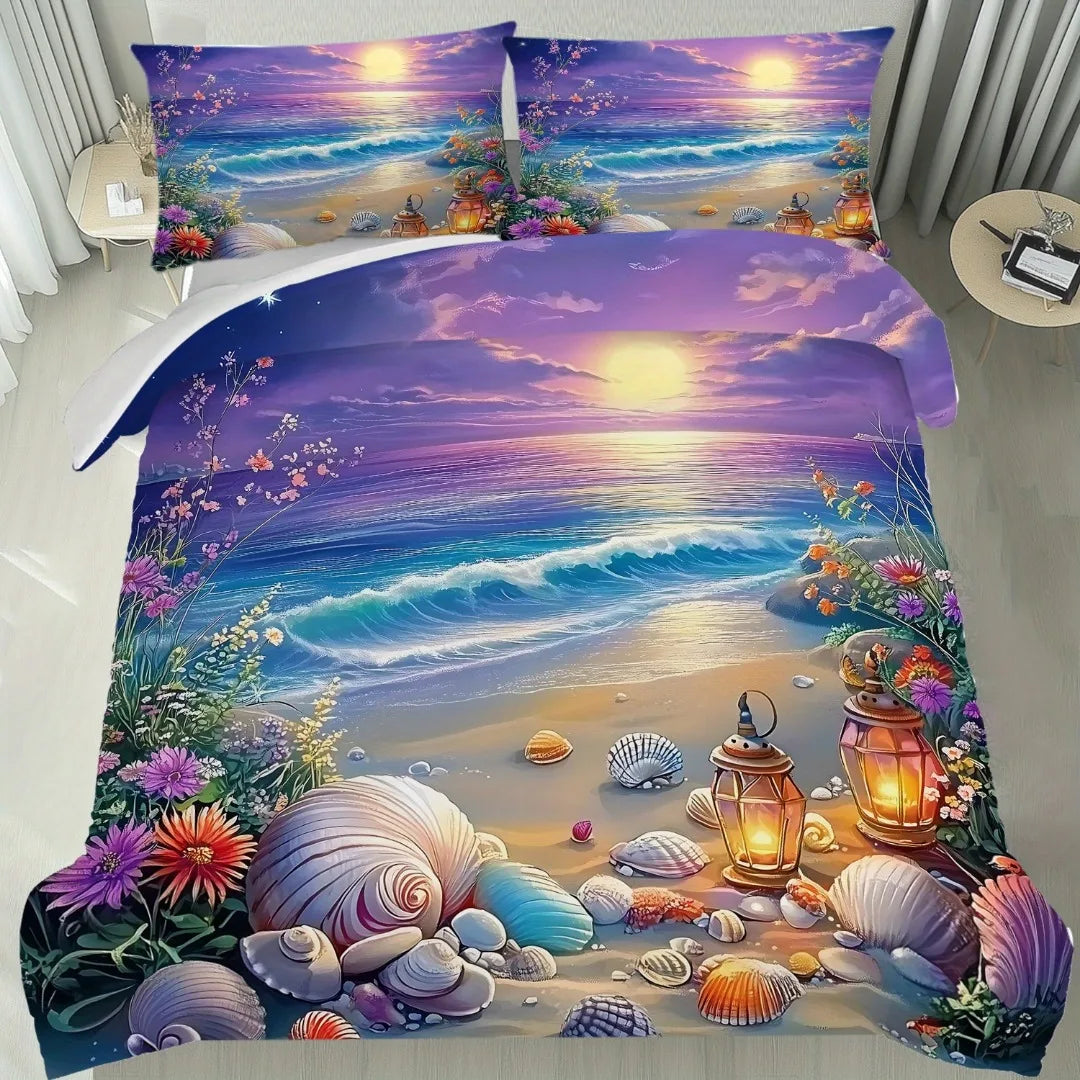 Parure de lit 3 pièces ciel violet bord de mer
