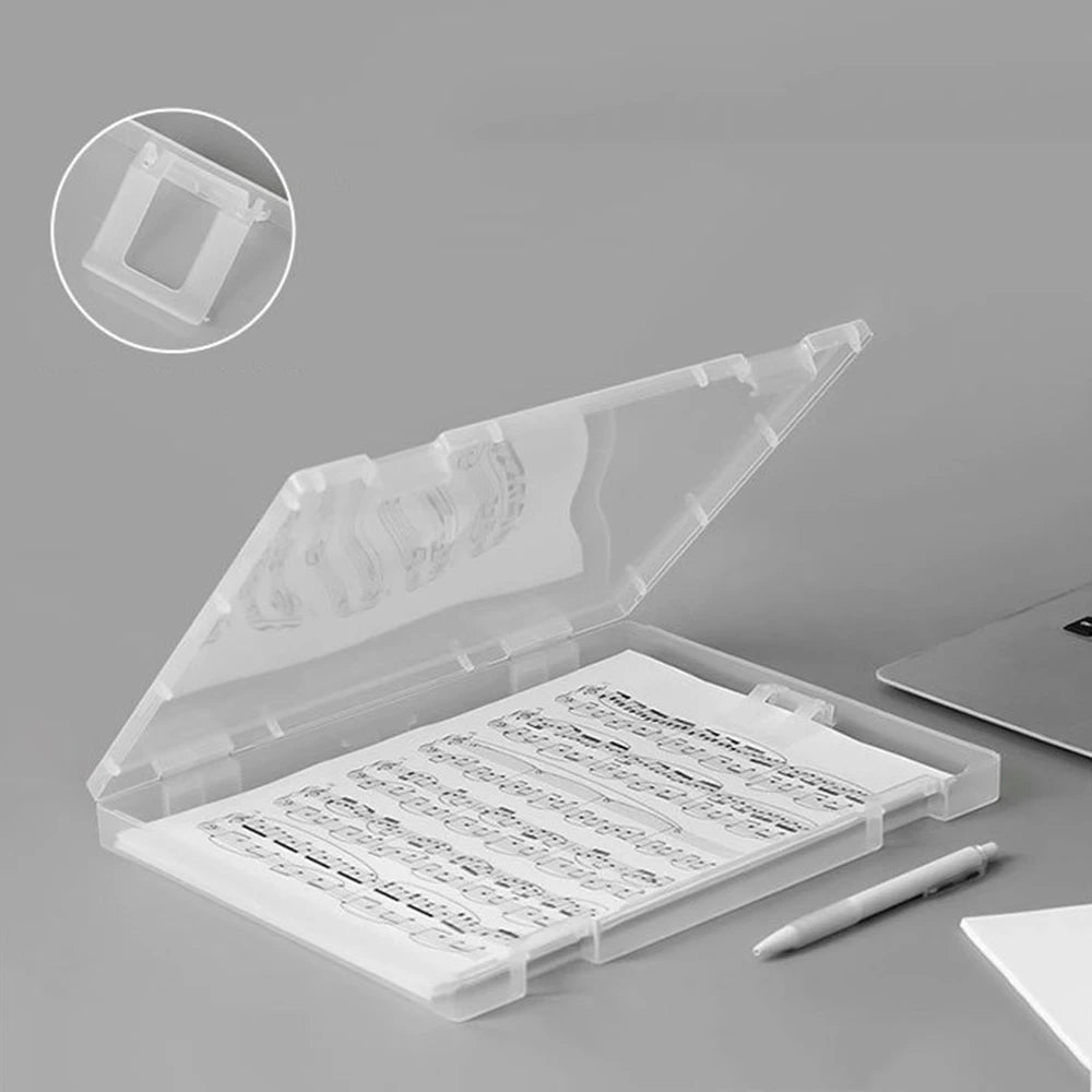 Boîte de rangement transparente A4 blanche avec documents