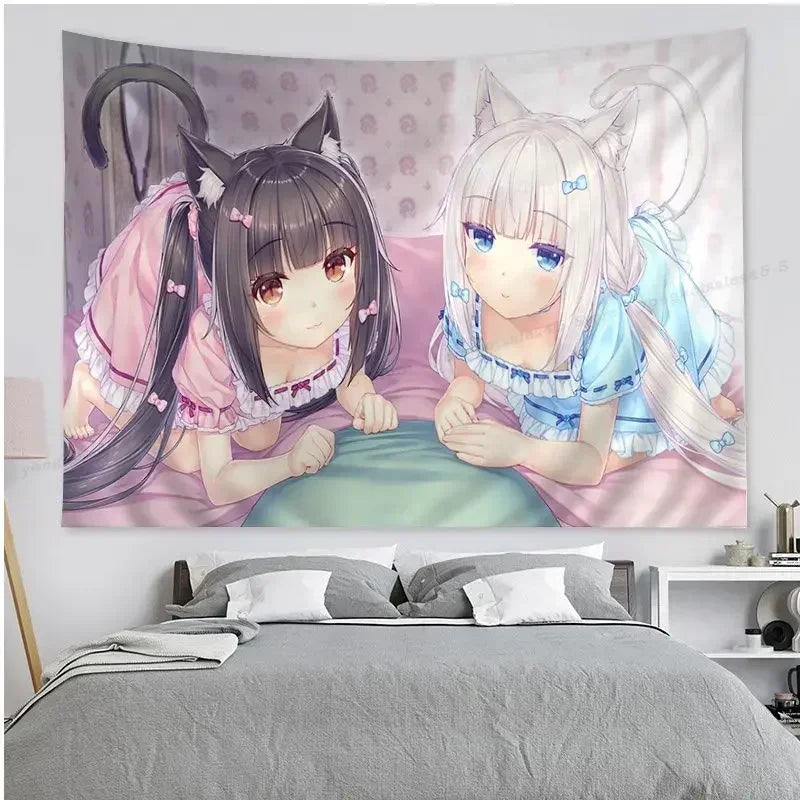 Tapisserie murale bohème anime mandala noire détaillée
