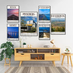 Affiches murales vintage mettant en valeur diverses destinations allemandes avec leurs paysages pittoresques et leurs monuments emblématiques.