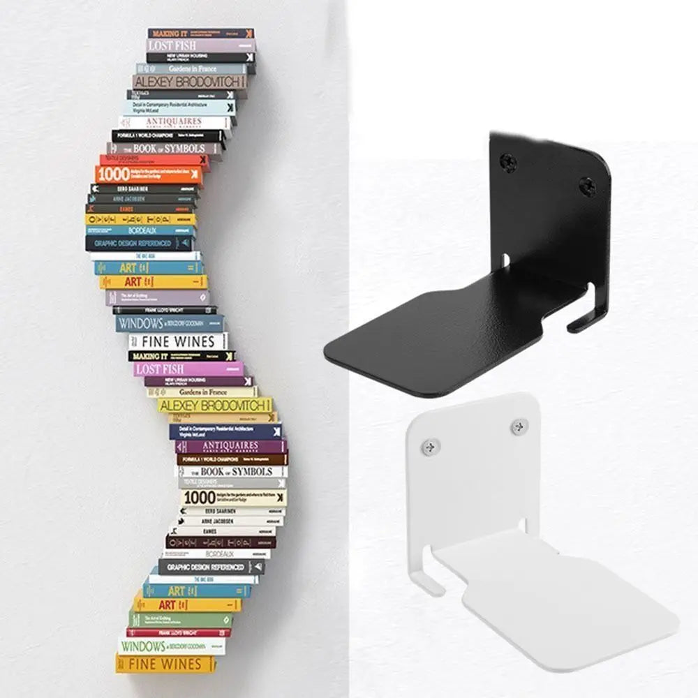 Étagère à livres murale flottante invisible blanche dans un salon moderne