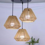 Lampe suspendue bohème en corde de chanvre bleue