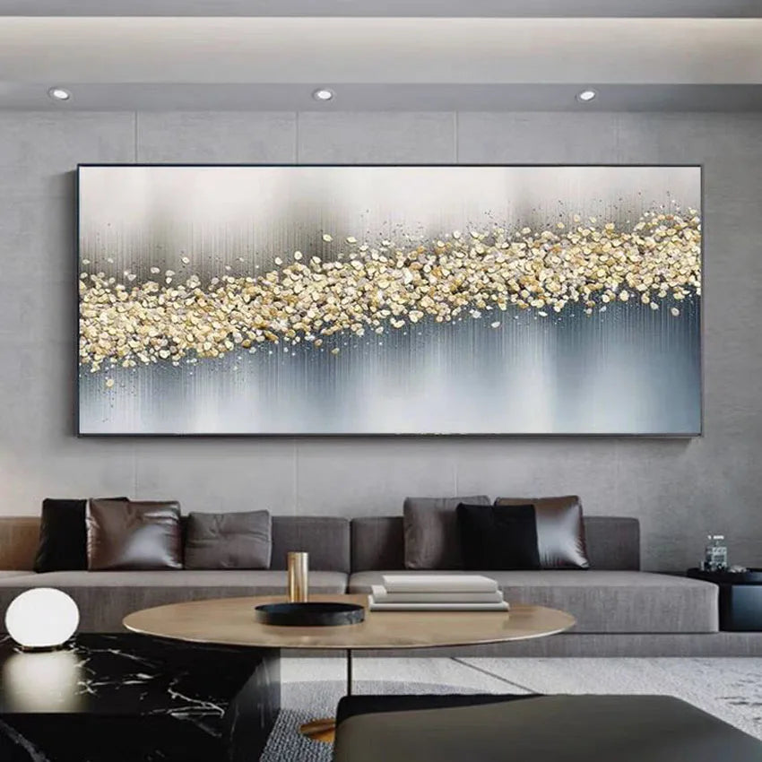 Peinture à l'huile abstraite feuille d'or sur toile pour décoration murale nordique