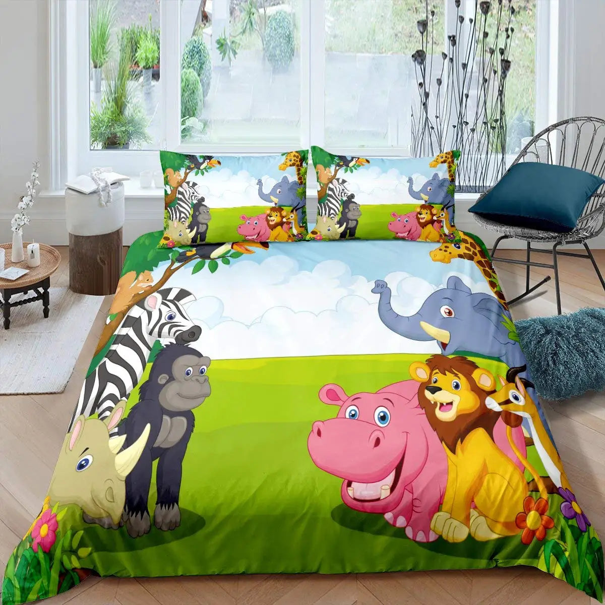 Housse de couette jungle enfant avec animaux impression 3D