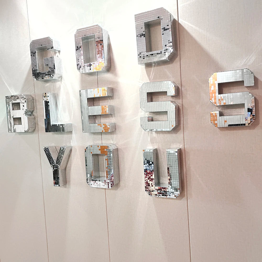 Lettre décorative miroir disco en verre pour décoration murale de chambre