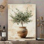 Toile d'olivier chic sans cadre sur mur blanc salon