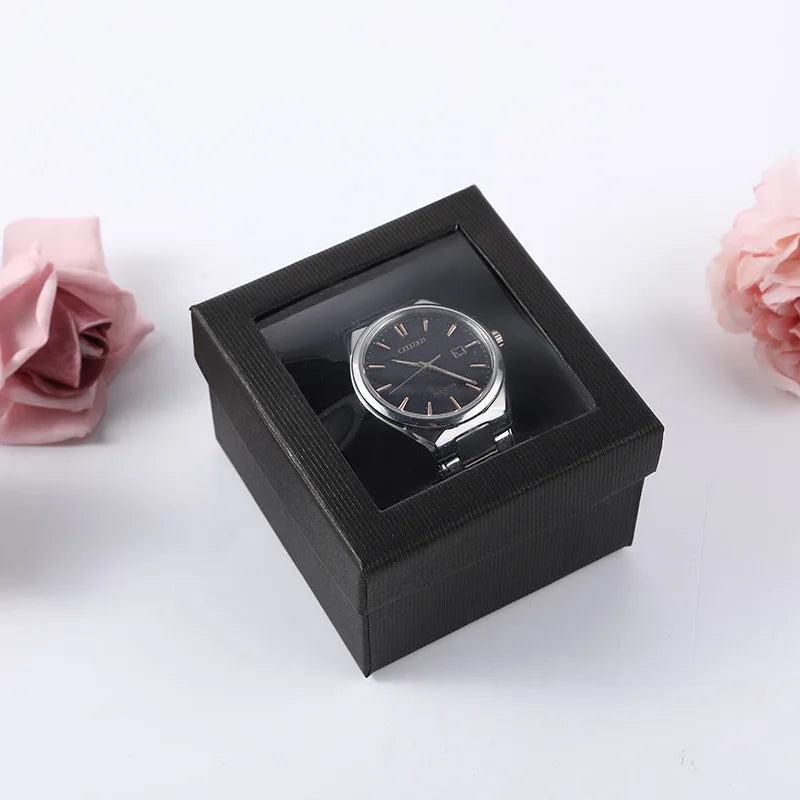 Boîte à bijoux noire avec couvercle transparent