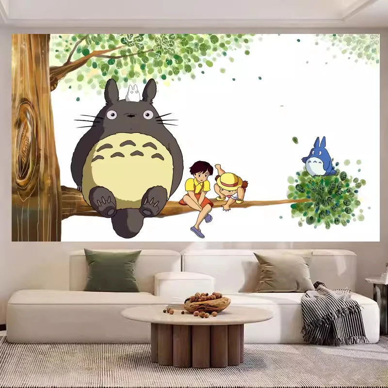 Tissu mural Totoro kaki foncé sur mur chambre