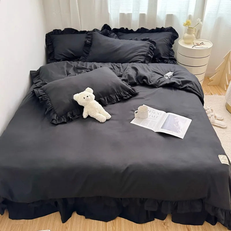 Parure de lit coton brossé bleu housse couette 140x200