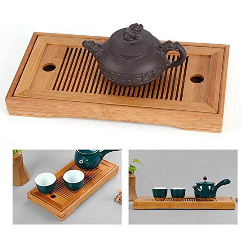 Table à thé en bambou solide gris foncé sur table en bois
