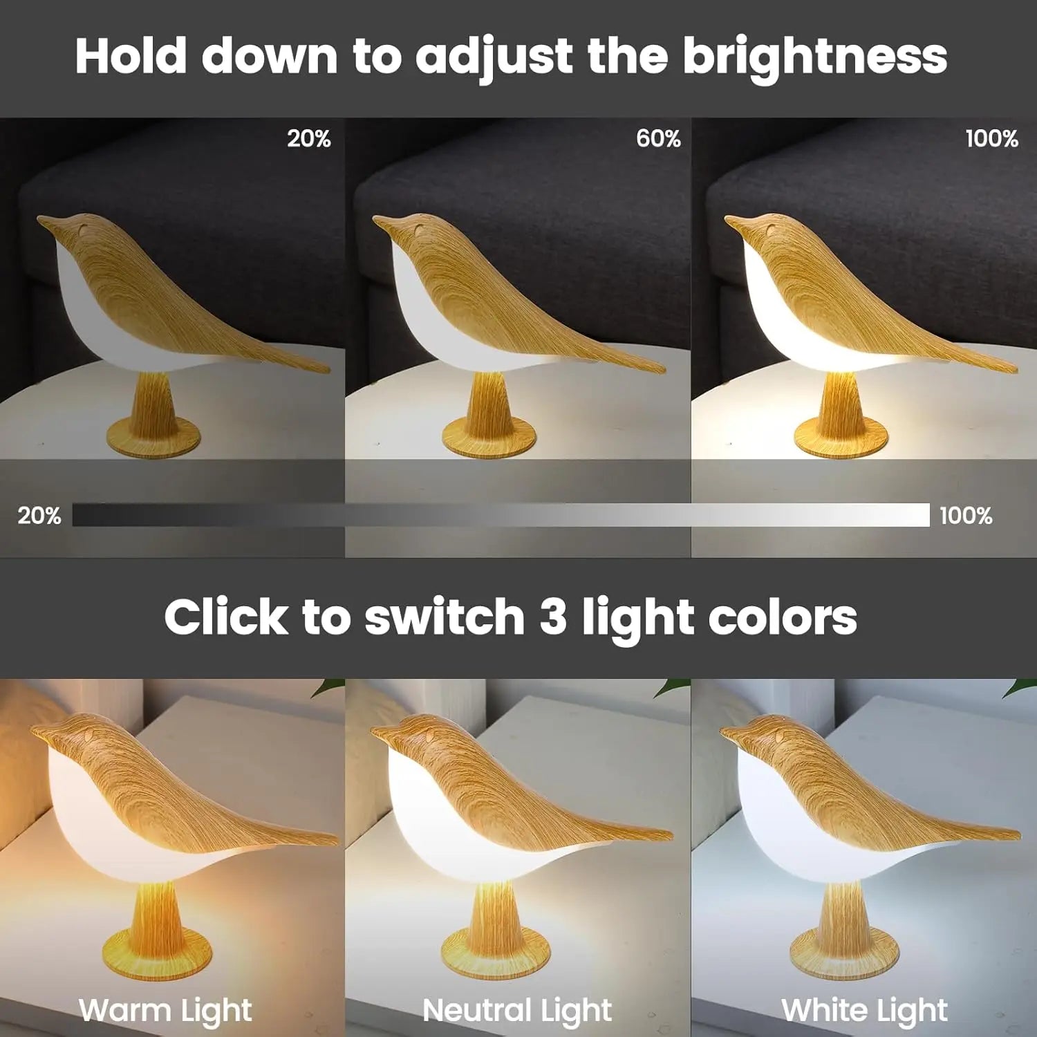 Lampe oiseau USB rechargeable sans fil pour chambre d'enfant