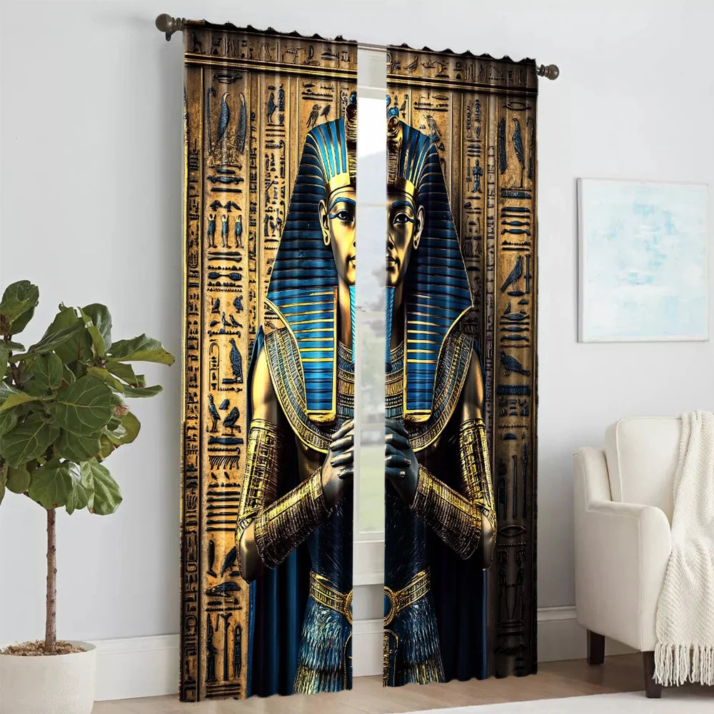 Détail de l'impression pharaon sur le rideau en polyester