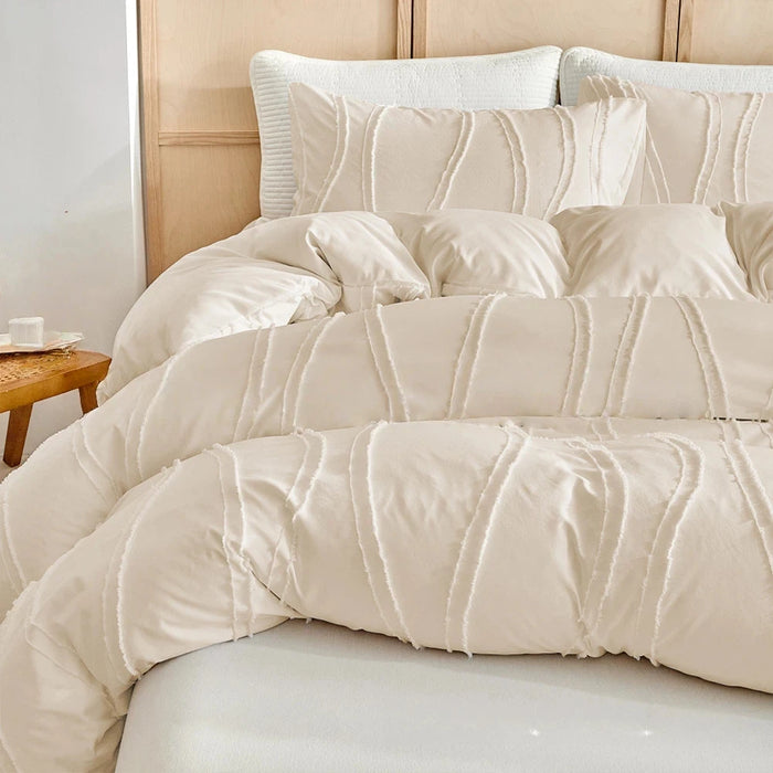Housse de couette beige style Boho sur un lit