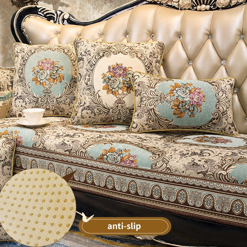 Le joli canapé d'angle aux coussins ornés de motifs floraux et de détails vintage apporte une touche de luxe et d'élégance à l'intérieur.
