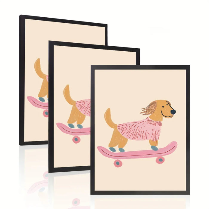 Cadre photo 30x40 noir avec impression chiot équitation skateboard