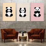 Des pandas mignons sur fond de petits points, une décoration murale tendance et colorée pour une chambre d'enfant.