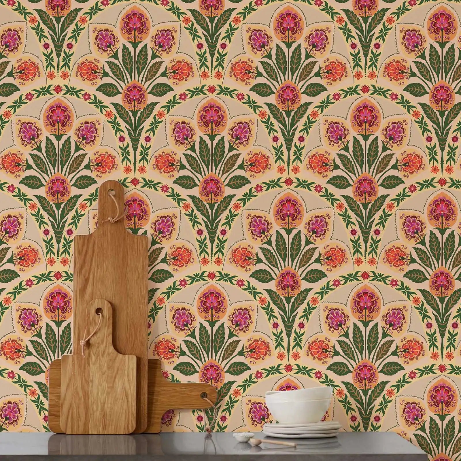 Papier peint floral vintage dans un salon romantique