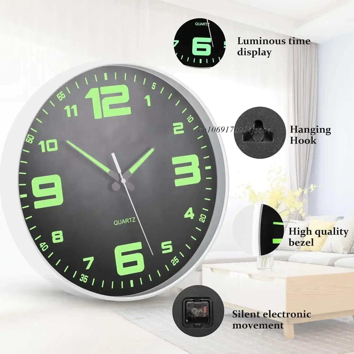 Horloge murale lumineuse vert et orange pour salon
