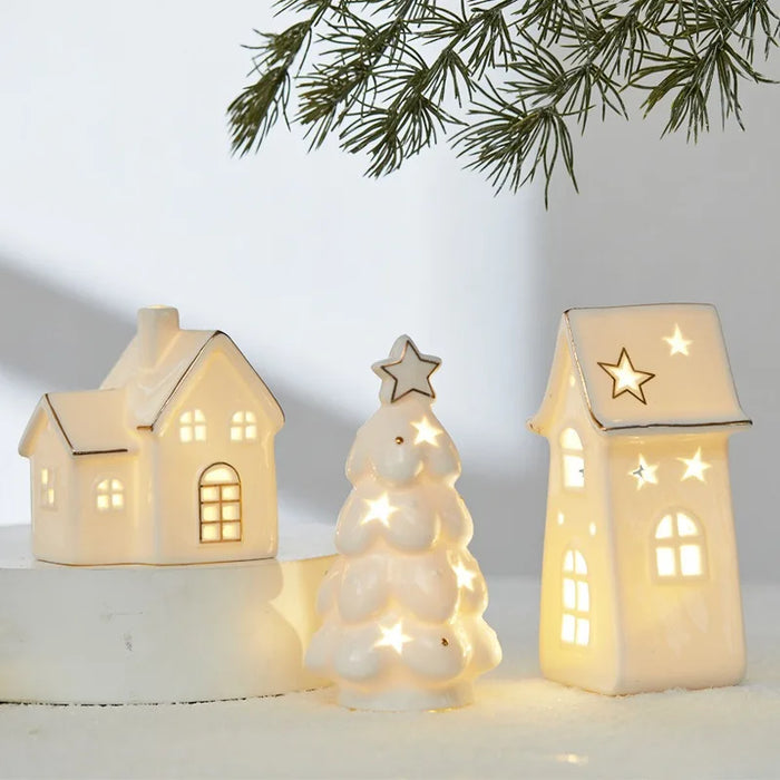 Maison lumineuse en céramique décoration Noël table