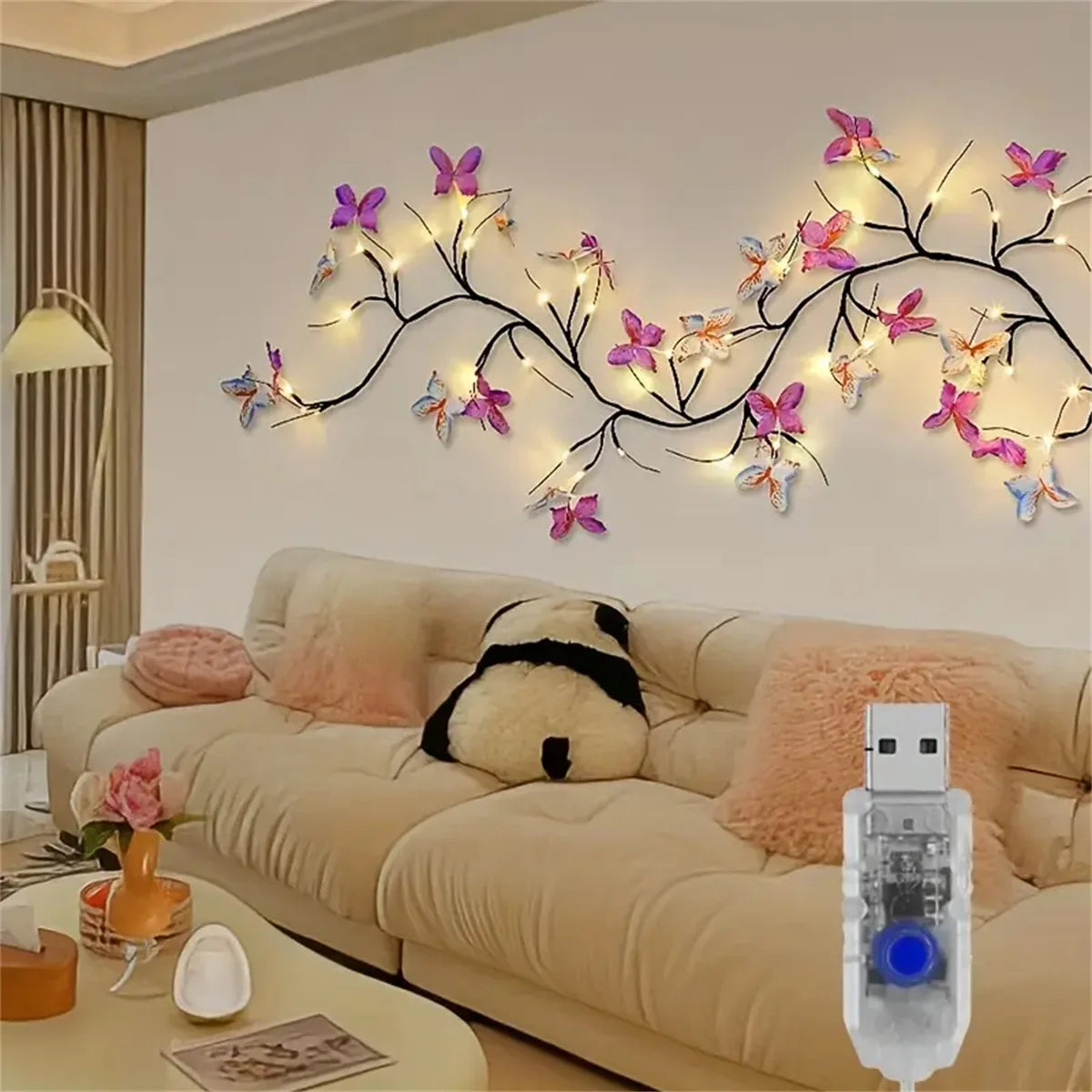 Guirlande lumineuse murale papillon LED blanc chaud