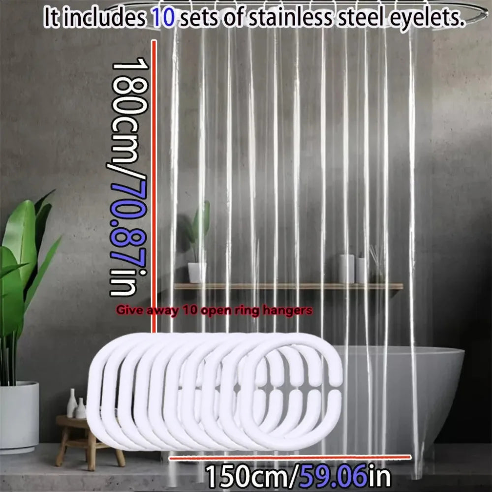 Rideau de douche transparent installé sur une baignoire