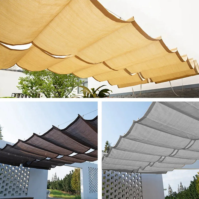 Voile d'ombrage vague HDPE gris clair sur terrasse