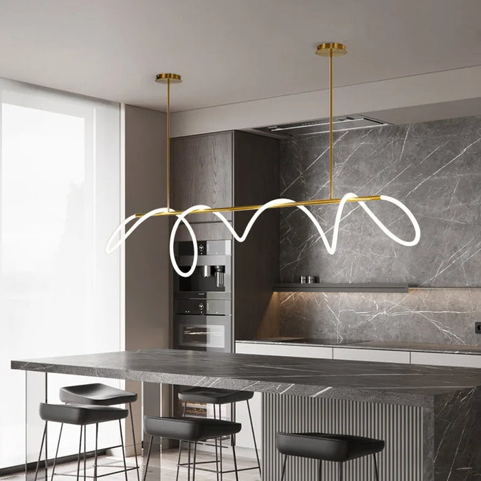 Lustre suspendu néon LED design minimaliste en couleur or