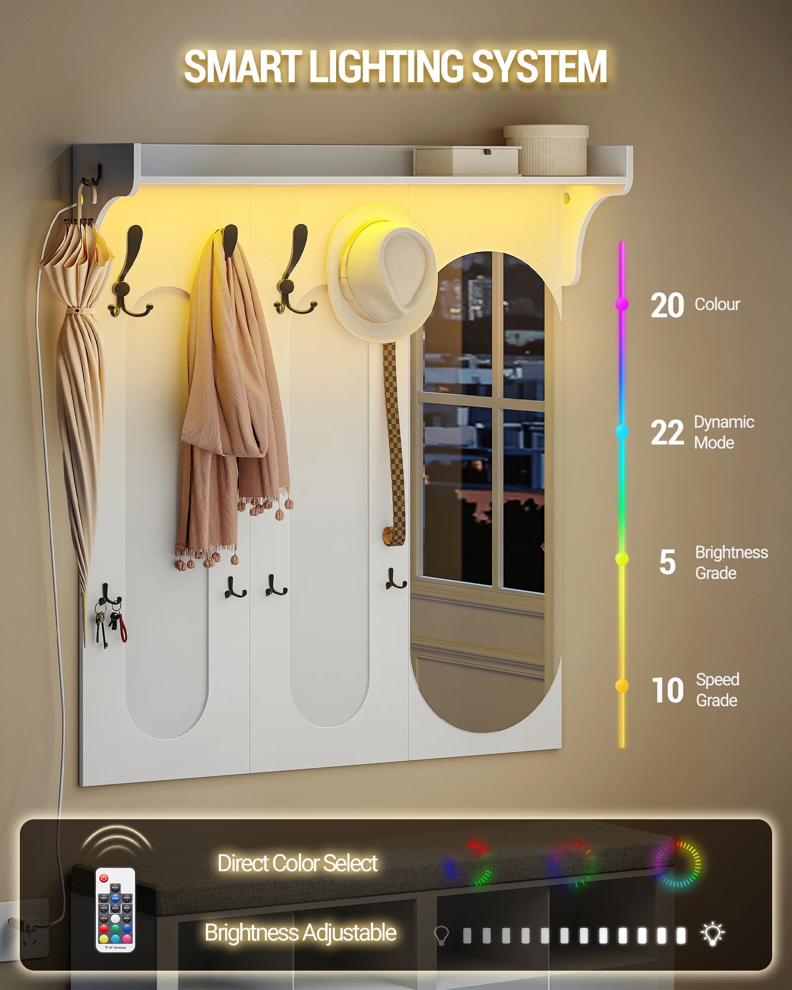 Vue de face du porte-manteau mural avec miroir ovale