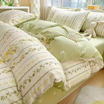 Parure de lit florale verte 4 pièces pour chambre de fille - vue d'ensemble