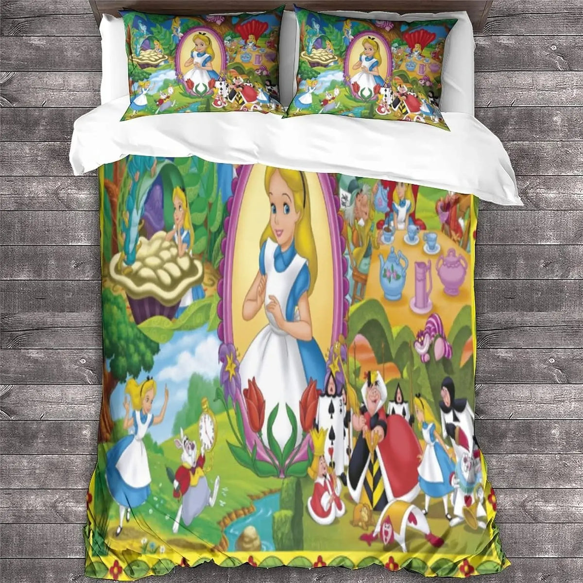 Housse de couette zippée Alice au pays des merveilles sur un lit
