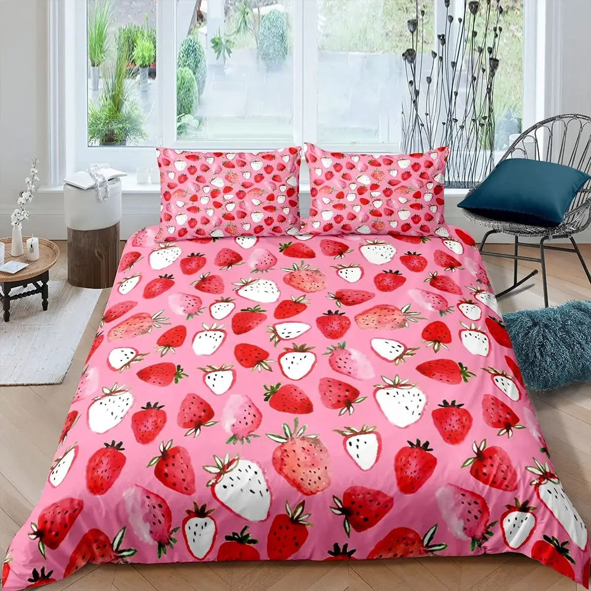 Parure de lit fraise 3 pièces