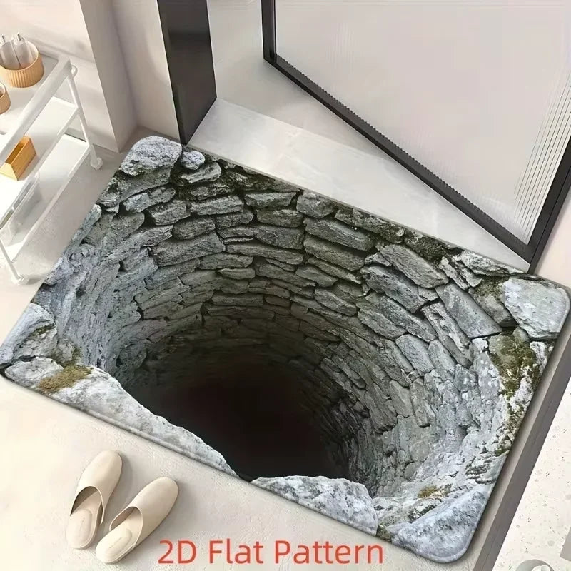 Paillasson design grotte sans fin illusion optique 2D blanc