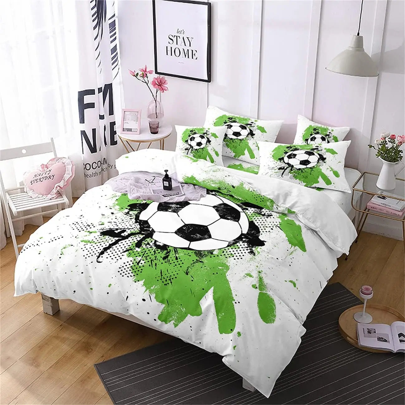 Housse de couette football 100% polyester pour chambre d'enfant