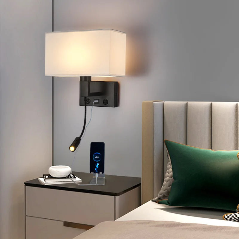 Lampe de chevet murale design moderne abat-jour tissu blanc