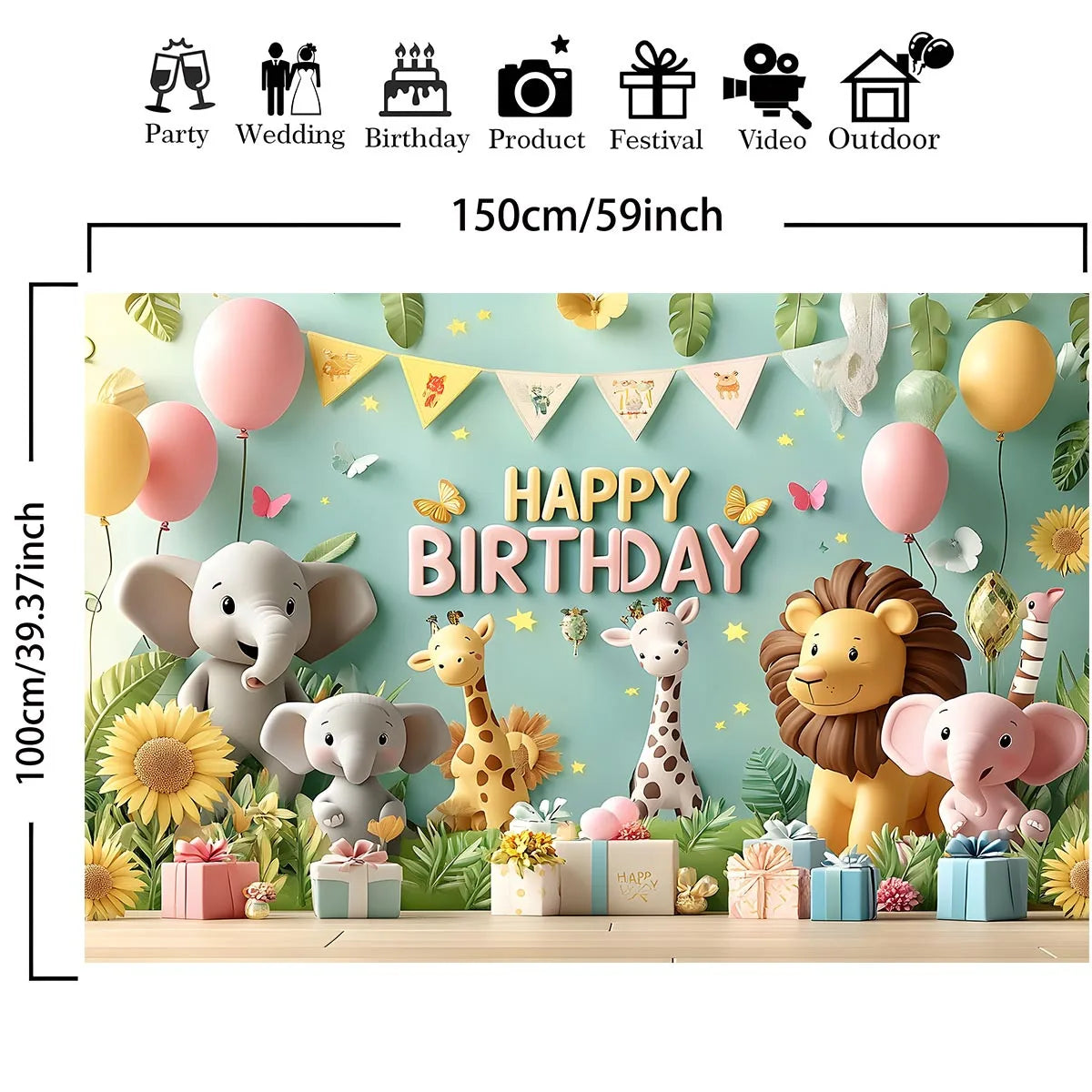 Décoration fête jungle avec bannière anniversaire