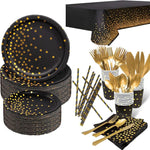 Ensemble vaisselle anniversaire noir et or assiettes gobelets serviettes nappe