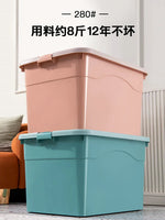 Boîte de rangement plastique rose avec couvercle et roulettes, capacité 80 litres