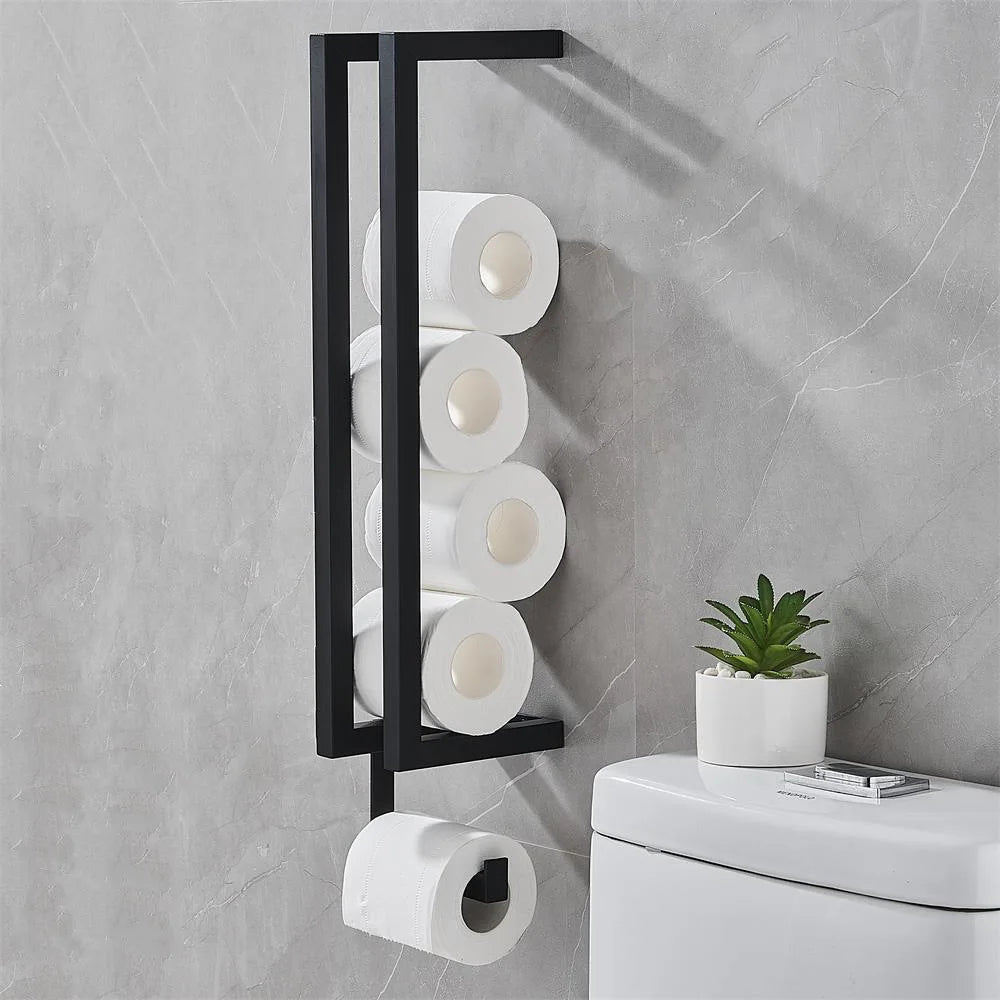 Porte-serviettes en papier noir mural en acier inoxydable pour salle de bain