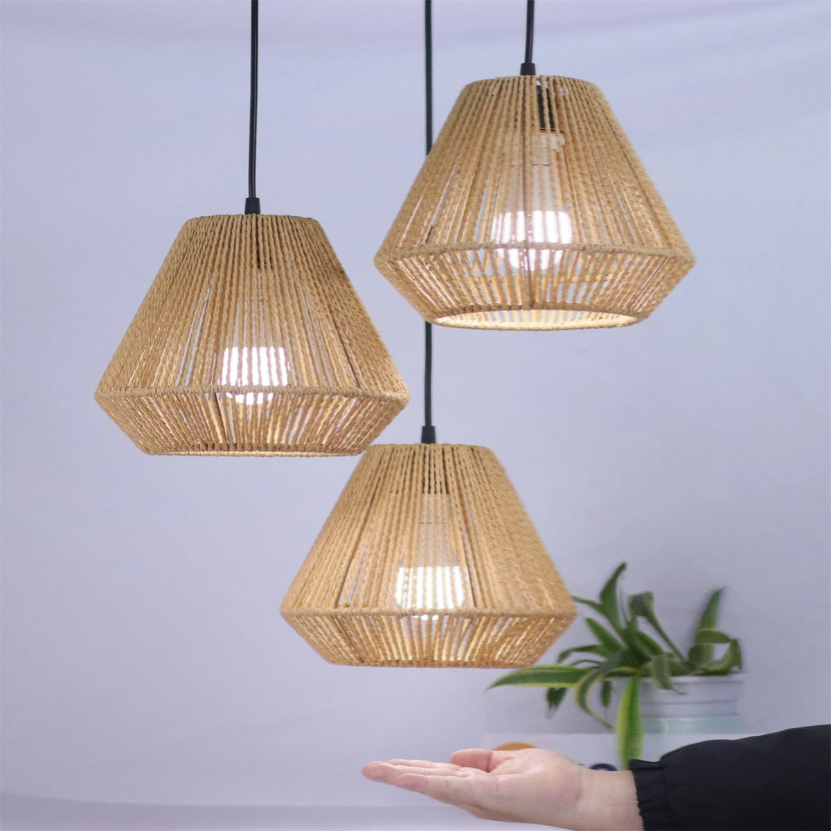 Lampe suspendue bohème en corde de chanvre brune