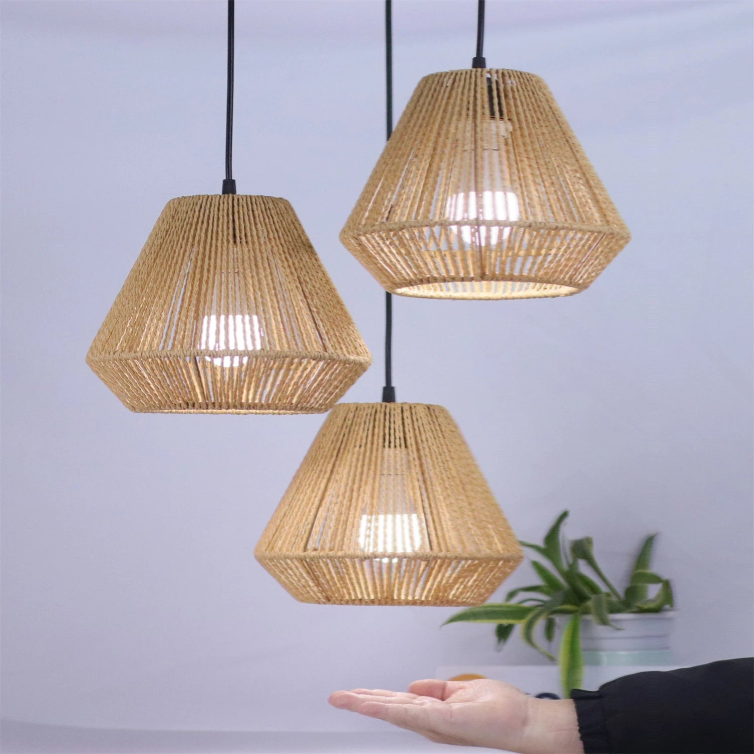 Lampe suspendue bohème en corde de chanvre brune
