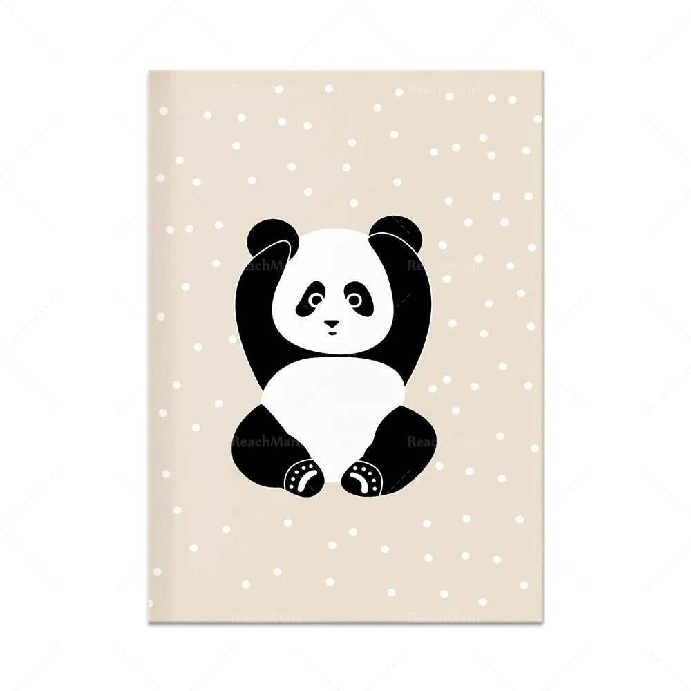 Une mignonne illustration d'un panda assis sur un fond de motifs pointillés.