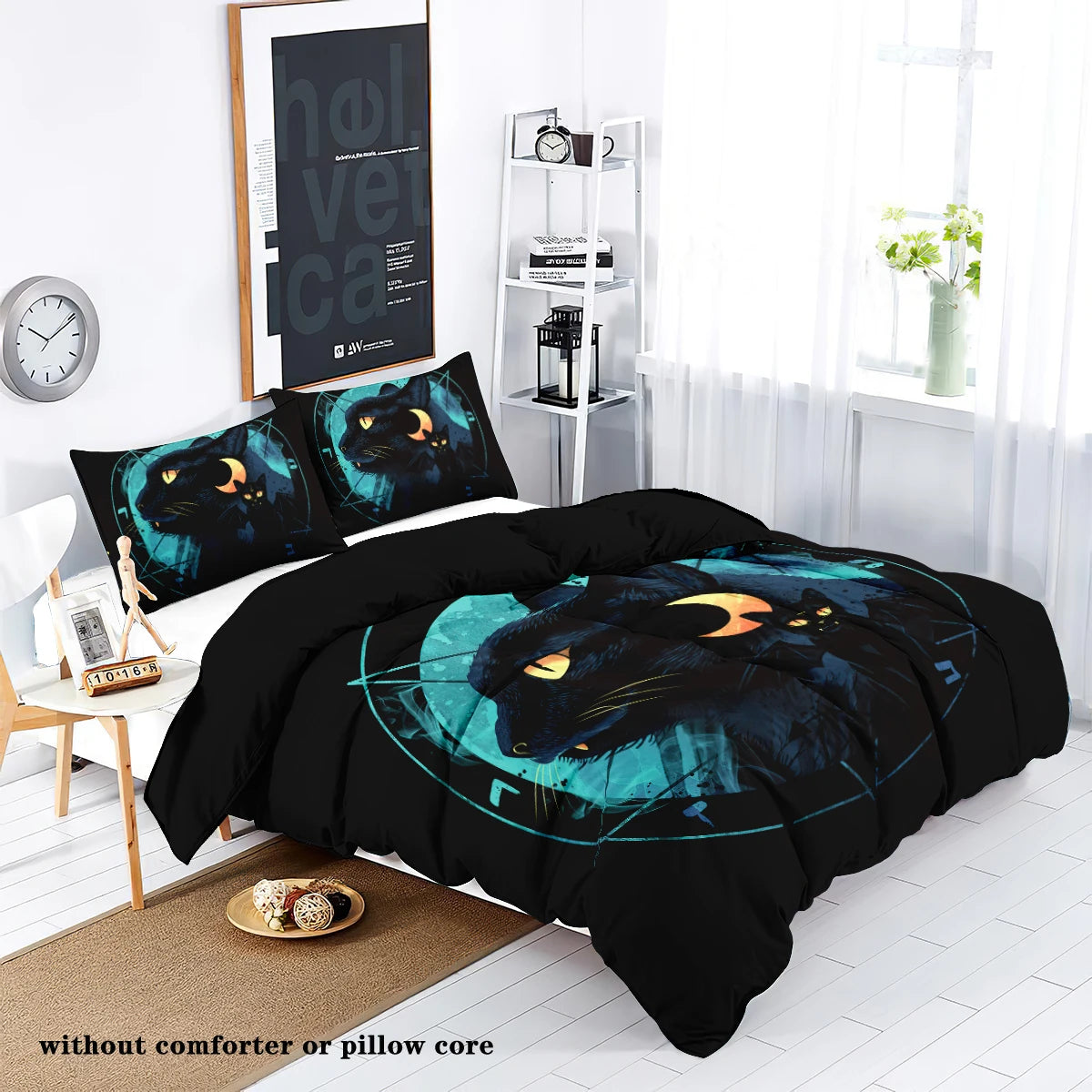 Ensemble literie chat noir avec taies d'oreiller