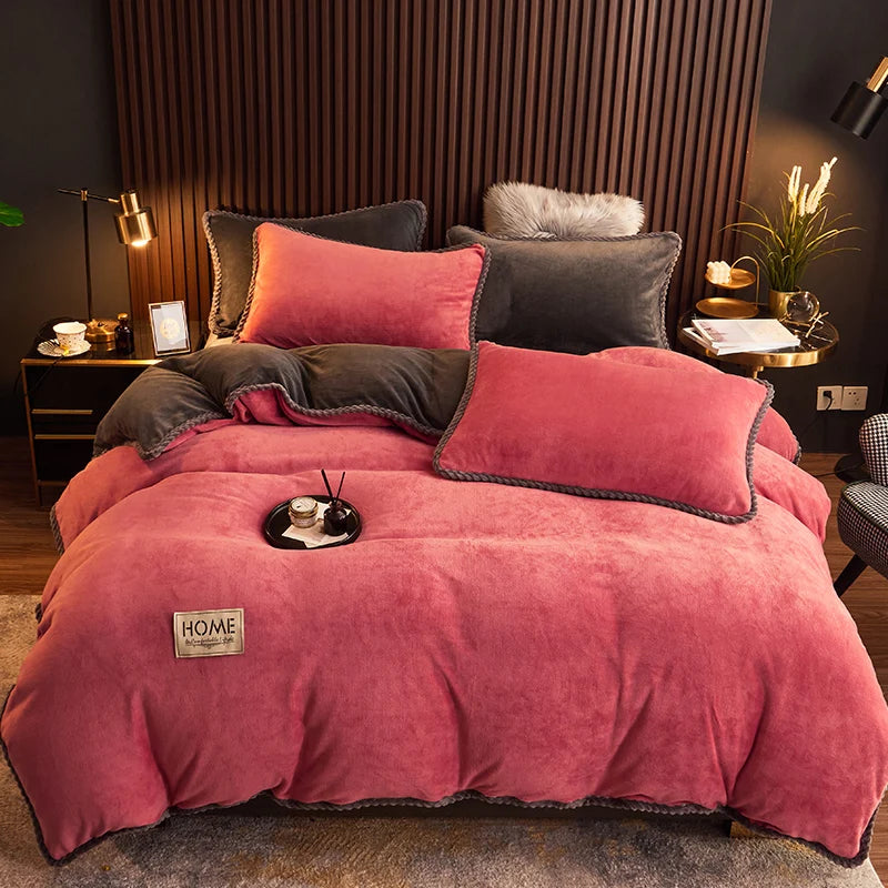 Housse de couette hiver rose pour couple