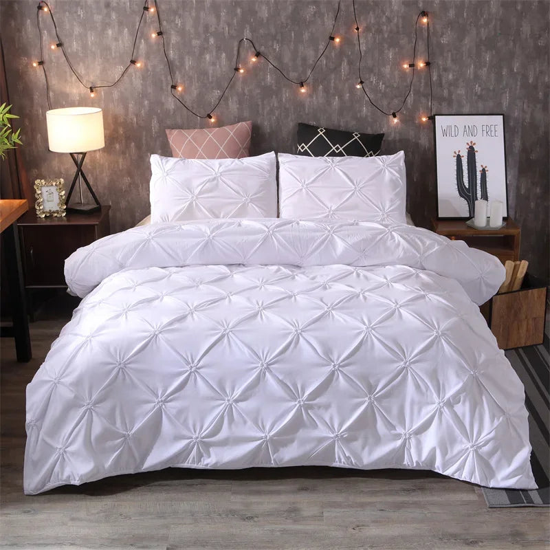 Ensemble de literie gris 3 pièces housse de couette et taies d'oreiller sur lit