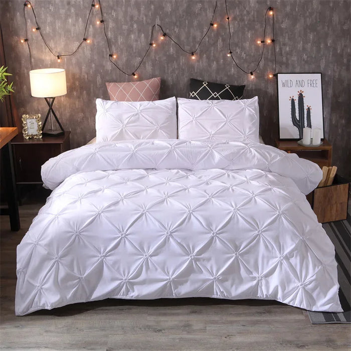 Ensemble de literie gris 3 pièces housse de couette et taies d'oreiller sur lit